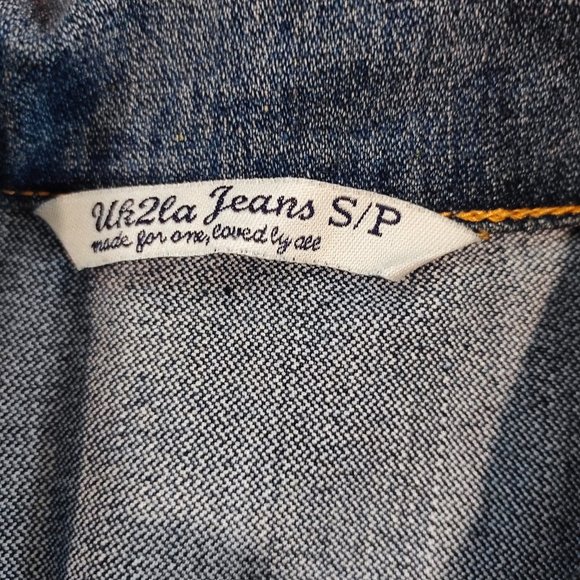 UK2LA Jeans vest with rivets design distressed blue women's size S - Picture 6 of 6